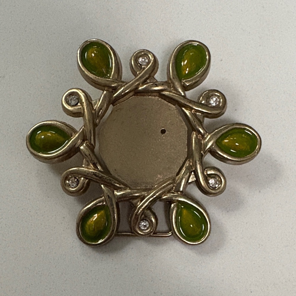Jay Strongwater Silver-Tone Brooch with Olive Green Teardrops